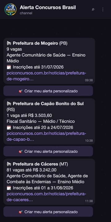 Canal do Telegram com editais novos